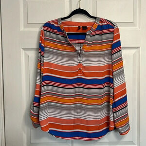 New Directions - Size Large - Women's striped blouse with roll-tab sleeves